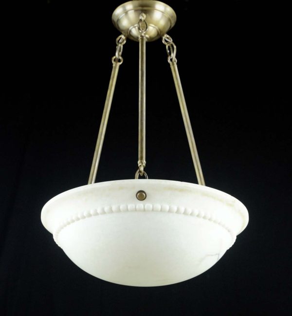 Down Lights - Traditional Spanish White Alabaster & Brass Dish Pendant Light