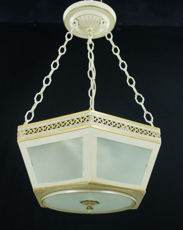 Down Lights - Traditional White Brass & Frosted Glass Pendant Light