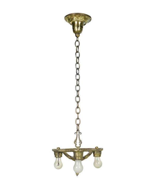 Down Lights - Victorian Ornate Solid Brass 3 Exposed Bulbs Pendant Light