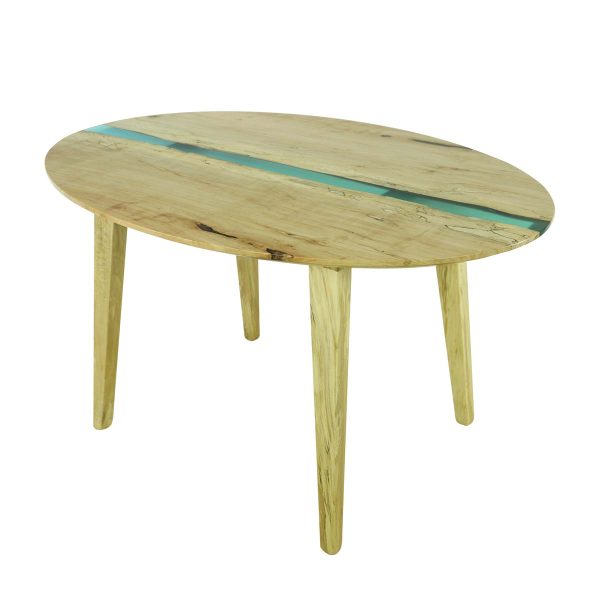 Farm Tables - Handcrafted 4.5 ft Natural Maple Blue Resin Waterfall Oval Dining Table