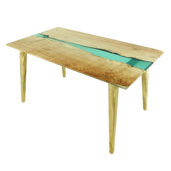 Farm Tables - Handcrafted 5 ft Natural Maple Blue Resin Waterfall Dining Table