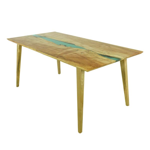 Farm Tables - Handcrafted 6 ft Natural Maple Blue Resin Waterfall Dining Table