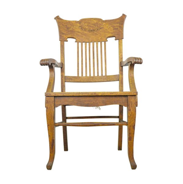 Flea Market - Antique Pressed Spindle Back Oak Wicker Arm Chair