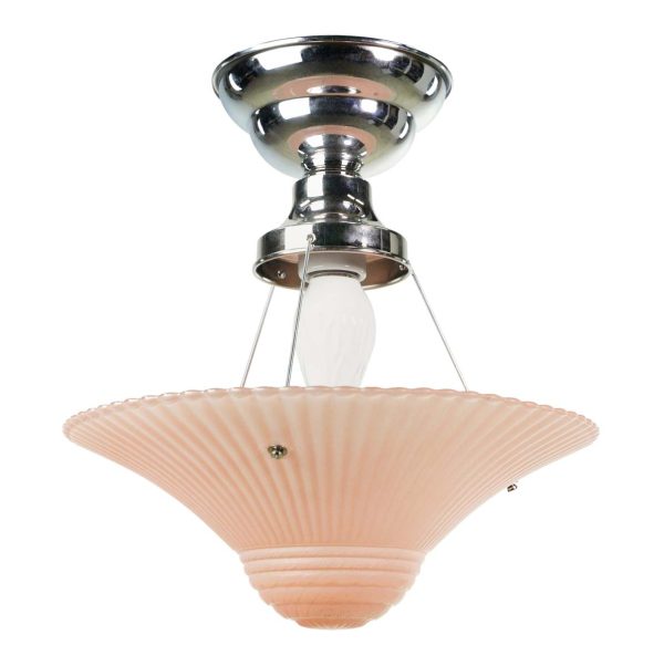 Flush & Semi Flush Mounts - Vintage Scalloped Pink Glass Dish Nickeled Steel Semi Flush Light