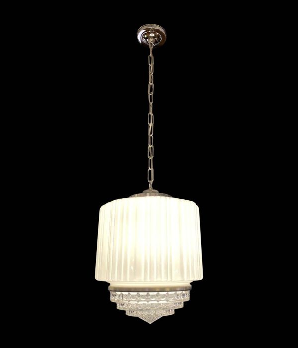 Globes - 1940s Art Deco Milk Glass Globe Fresnel Lens Pendant Light