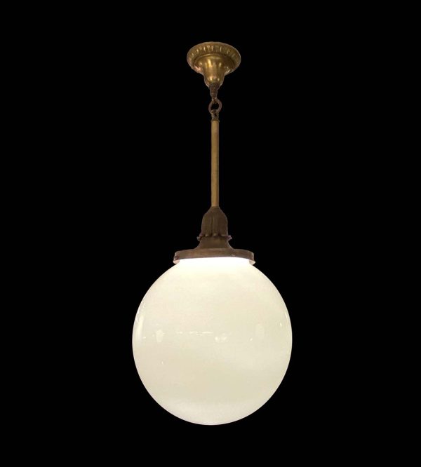 Globes - Antique 16 in. Opaline Ball Globe Ornate Brass & Bronze Pendant Light