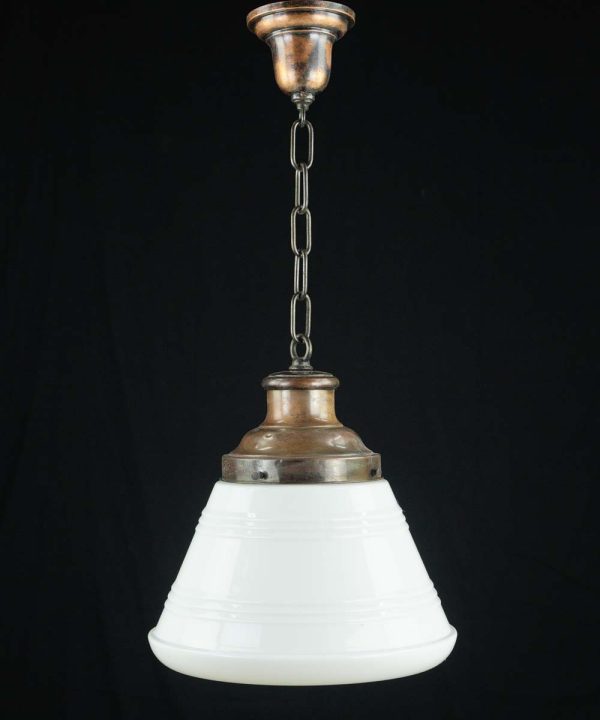 Globes - Antique Cone Shaped Glass Globe & Brass Chain Pendant Light