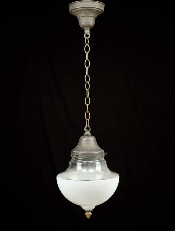 Globes - Antique White & Clear Mushroom Glass Globe Brass Chain Pendant Light