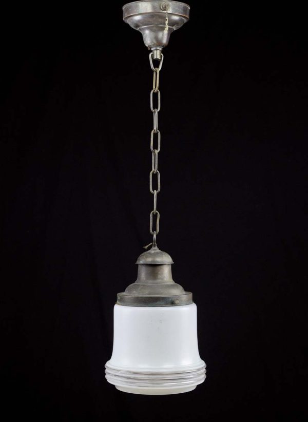 Globes - Antique White Cylinder Concentric Globe Brass Chain Pendant Light