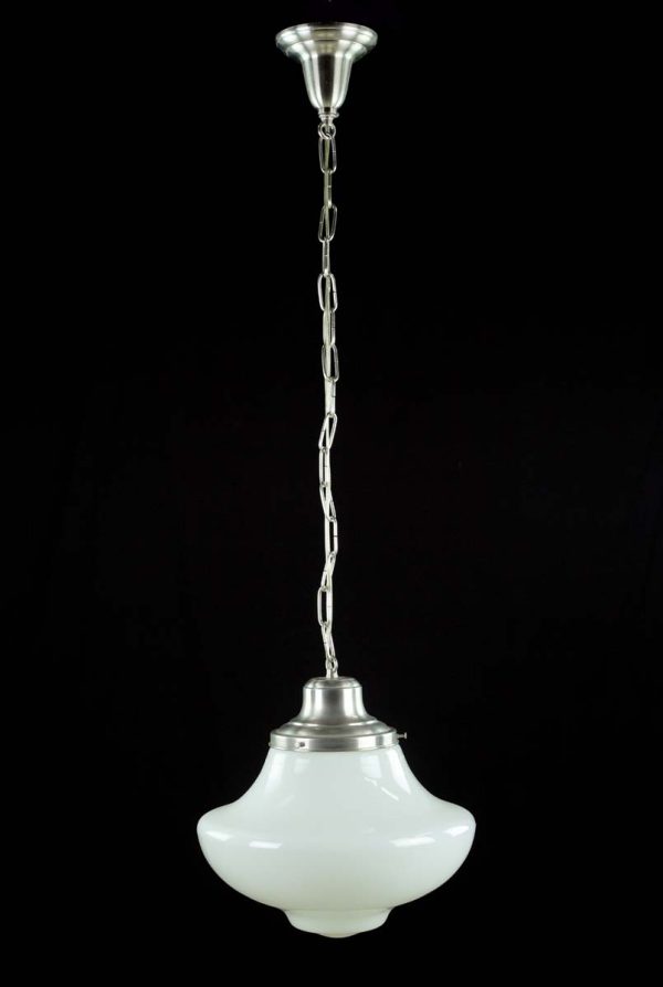 Globes - Vintage Schoolhouse Milk Glass Globe Aluminum Chain Pendant Light