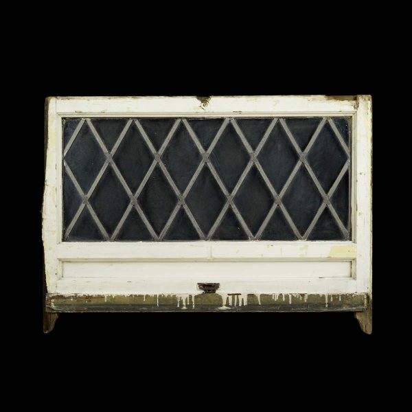 Leaded Glass - Antique Diamond Pattern Leaded Glass Pine Frame Transom Window