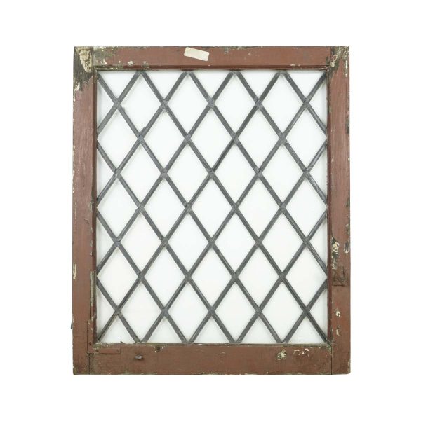 Leaded Glass - Antique Diamond Pattern Leaded Glass Pine Frame Window