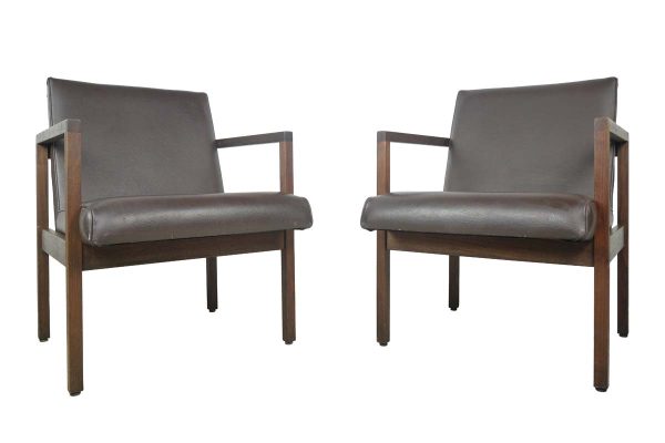 Living Room - Pair of Mid Century Dark Walnut Brown Cushioned Parlor Chairs