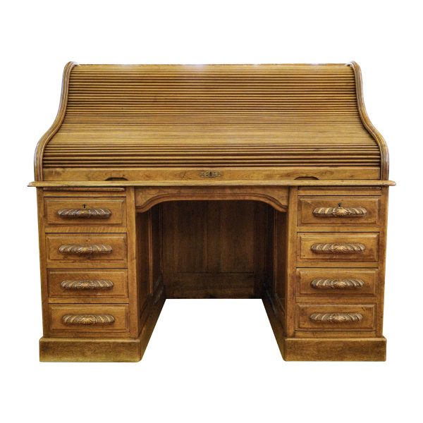 Office Furniture - Early 20th Century B Pichon Walnut Roll Top Desk