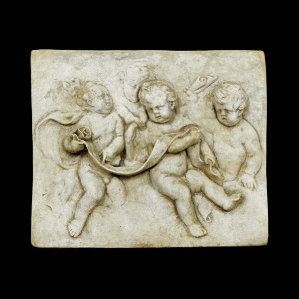 Plaques & Plates - High Relief Concrete Three Angels Rectangular Wall Plaque