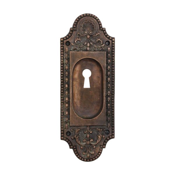 Pocket Door Hardware - Antique 6.875 in. Victorian Bronze Recessed Pocket Door Pull