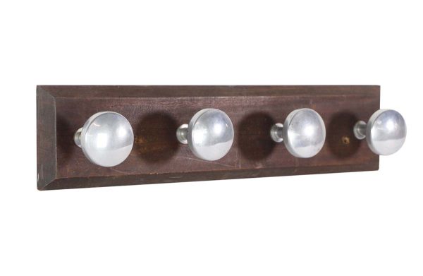 Racks - European 4 Round Aluminum Hooks Dark Tone Wood Wall Rack