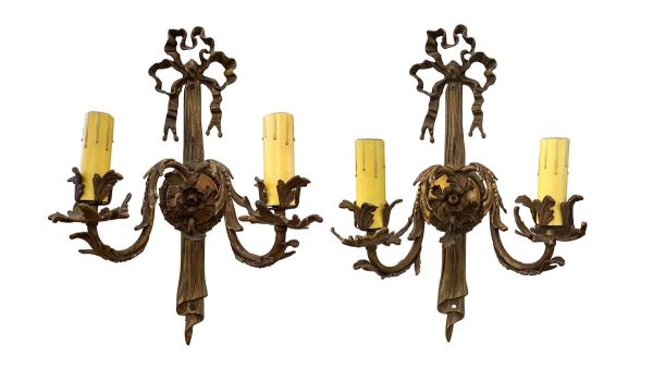 Sconces & Wall Lighting - Restored Pair of Antique French 2 Arm Brass Wall Sconces