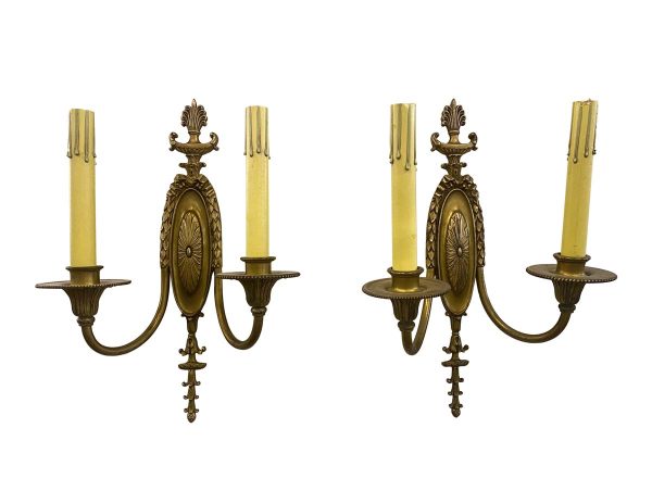 Sconces & Wall Lighting - Restored Pair of Antique French 2 Arm Brass Wall Sconces