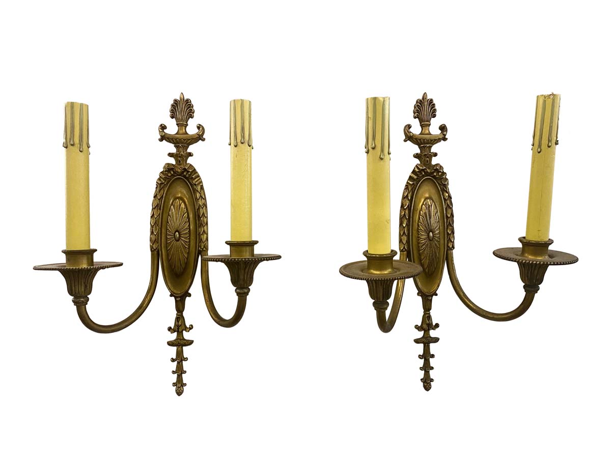 Restored Pair Of Antique French 2 Arm Brass Wall Sconces Olde Good Things   Sconces Wall Lighting Restored Pair Of Antique French 2 Arm Brass Wall Sconces P265231 