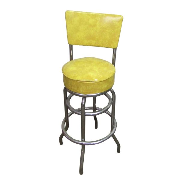 Seating - 1950s Yellow Vinyl Steel Frame Bar Stool