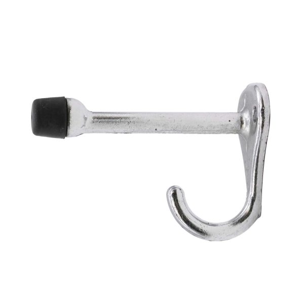 Single Hooks - Vintage Double Arm Chrome Plated Brass Door Hook with Rubber End