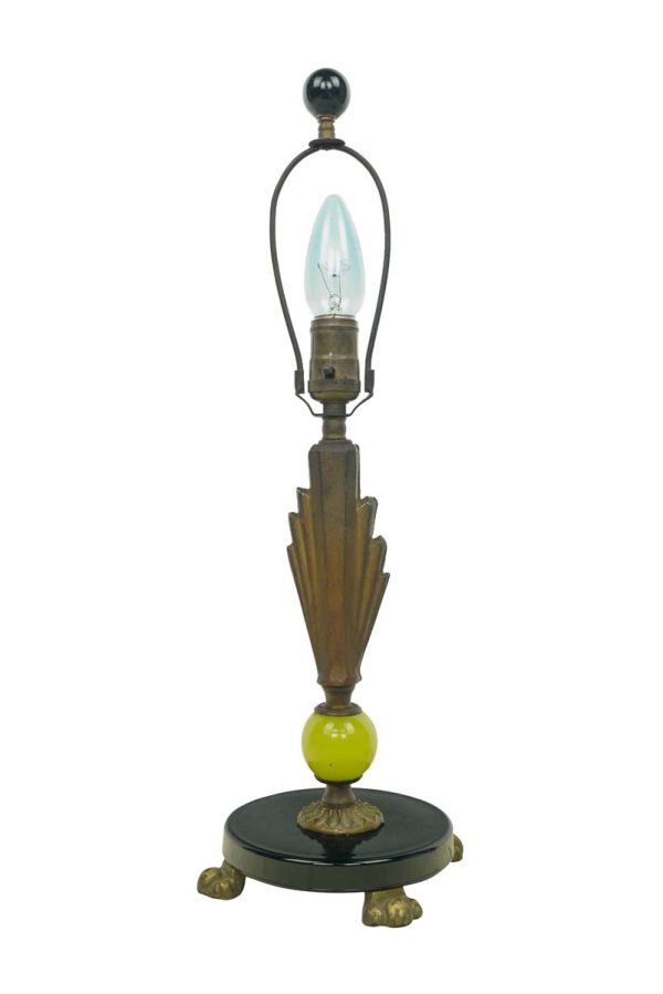 Table Lamps - Restored Art Deco Bronzed Yellow Uranium Glass Ball Table Lamp