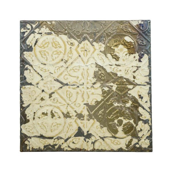 Tin Panels - Handcrafted Tan Distressed Vine Quadrant Antique Tin Wall Panel