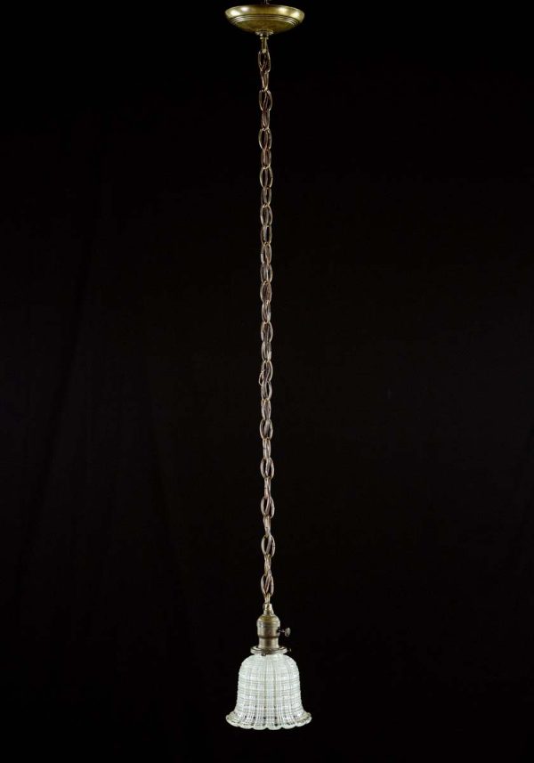 Up Lights - Antique 5.5 in. Holophane Glass Brass Chain Pendant Light