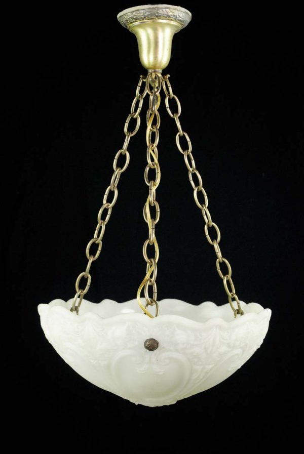 Up Lights - Antique Victorian White Glass Dish Brass Pendant Light