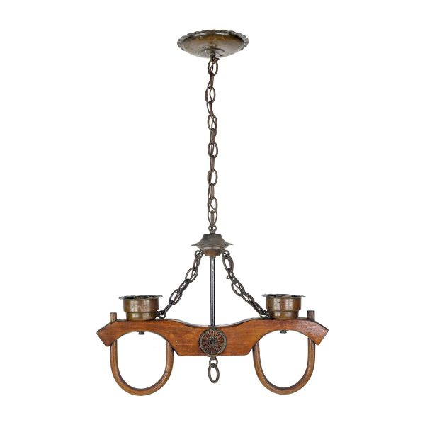 Up Lights - Rustic Wooden Cow Yolk Brass Chain 2 Up Light Pendant Light