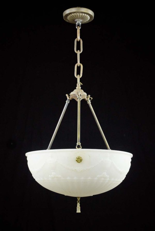 Up Lights - Victorian Urn White Cast Glass Dish Brass Pendant Light