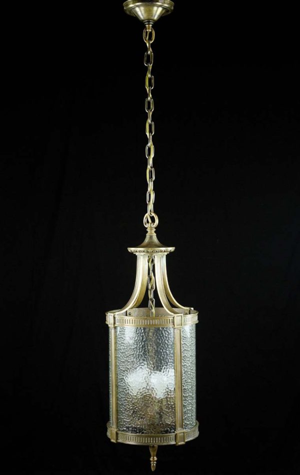 Wall & Ceiling Lanterns - 1940s Federal Bronze Clear Pebbled Glass Hanging Lantern