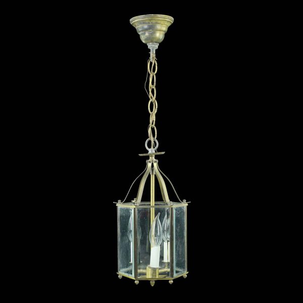 Wall & Ceiling Lanterns - Vintage 3 Light Brass & Clear Glass Panel Pendant Light Lantern