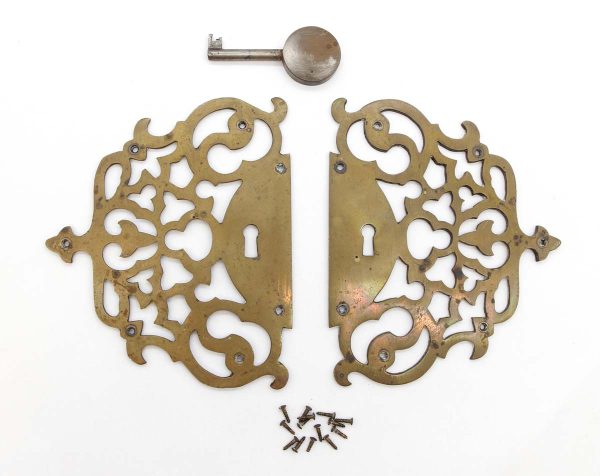 Back Plates - European Pair of Cut Out Brass Double Door Keyhole Back Plates