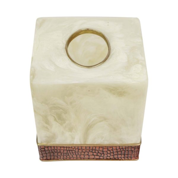 Bathroom - Nicole Miller New York Modern White Marbleized Plastic Wood Snakeskin Tissue Box Cover