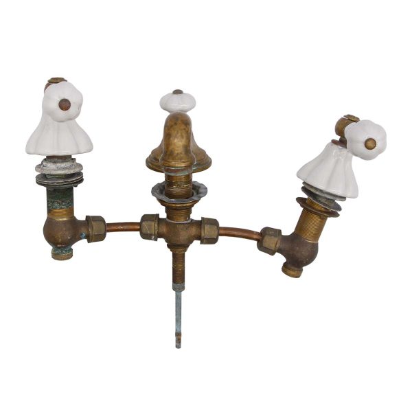 Bathroom - Vintage White Porcelain Patina Brass Sink Faucet Handles Set