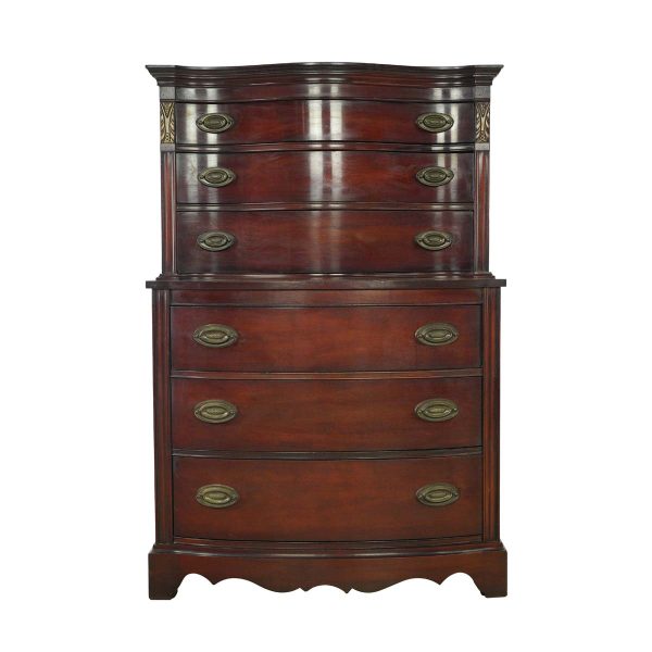 Bedroom - Vintage Restored Mahogany Bowed Front 6 Drawer Highboy Dresser