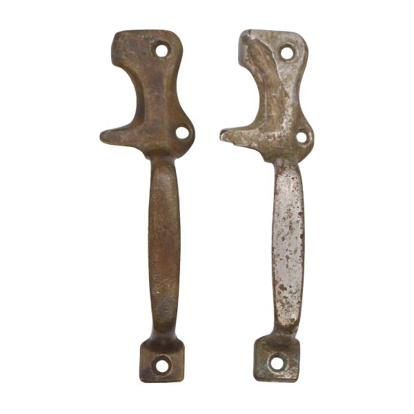 Cabinet & Furniture Pulls - Pair of 7 in. Antique Brass Ice Box Handles with Catch Indentation