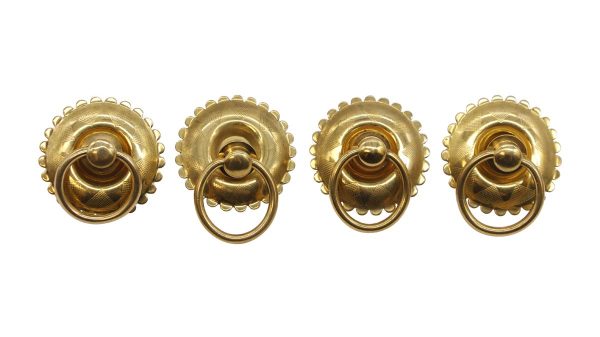 Cabinet & Furniture Pulls - Set of 4 Vintage Polished Brass Scalloped Drop Ring Drawer Pulls