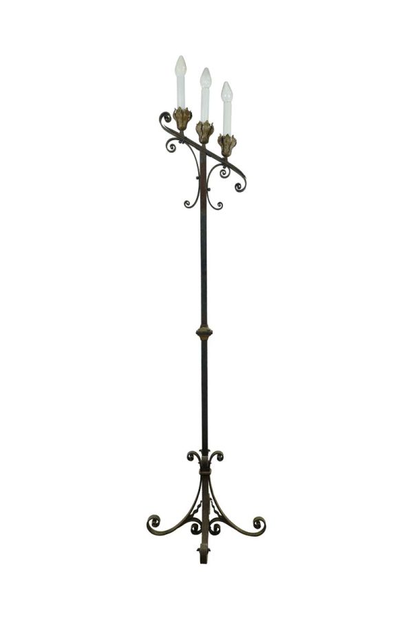 Candelabra Lamps - Antique Black Wrought Iron 3 Lights Candelabra Floor Lamp