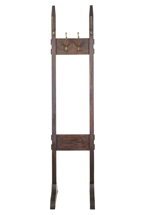 Coat Racks - Free Standing Arts & Crafts Coat Rack with Brass Finished Steel Hooks