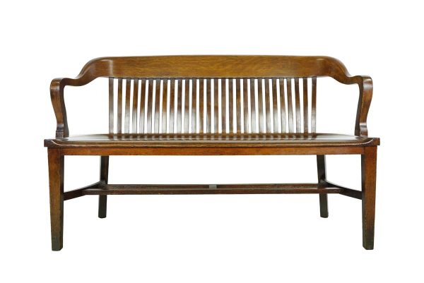 Commercial Furniture - 1960s Taylor Chair Co. Bank of England Oak Wood Slatted Back Bench