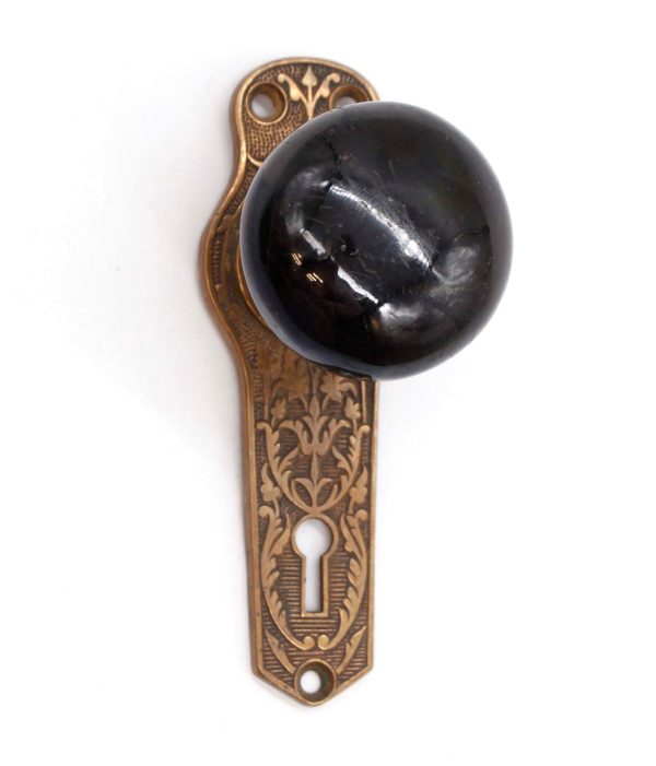 Door Knob Sets - Antique Black Porcelain Brass Aesthetic Plate Fixed Door Knob Set