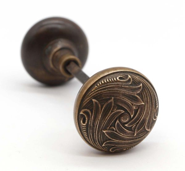 Door Knobs - Pair of Antique 1900s Sargent Swirl Bronze Nantua Entry Door Knobs