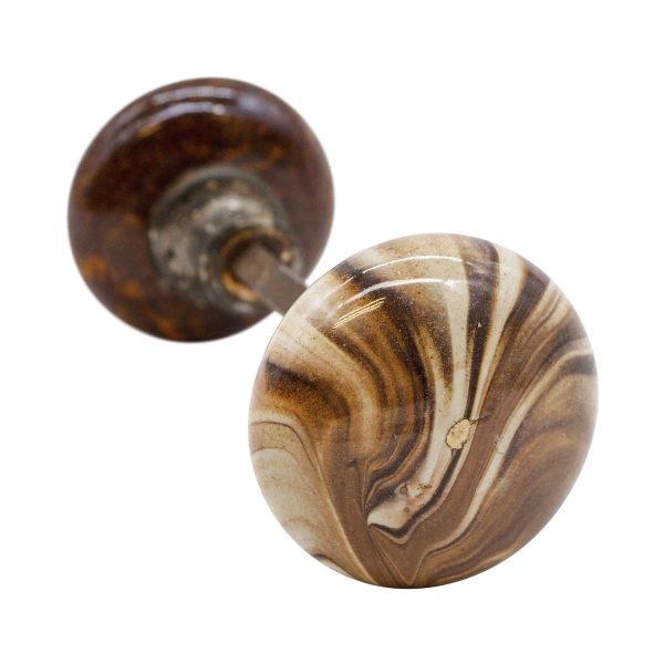 Door Knobs - Pair of Antique Swirl & Bennington Brown Porcelain Door Knobs