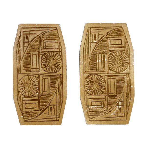 Door Pulls - European 1970s Pair of Aluminum Geometric Relief Door Pulls