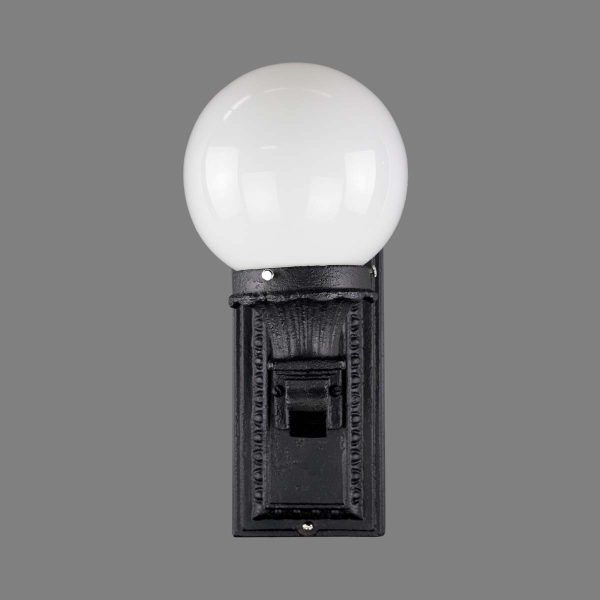 Exterior Lighting - Antique Restored Black Cast Iron Milk Glass Globe Exterior Wall Sconce