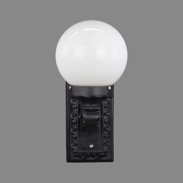 Exterior Lighting - Restored Antique Black Cast Iron Milk Glass Globe Exterior Wall Sconce