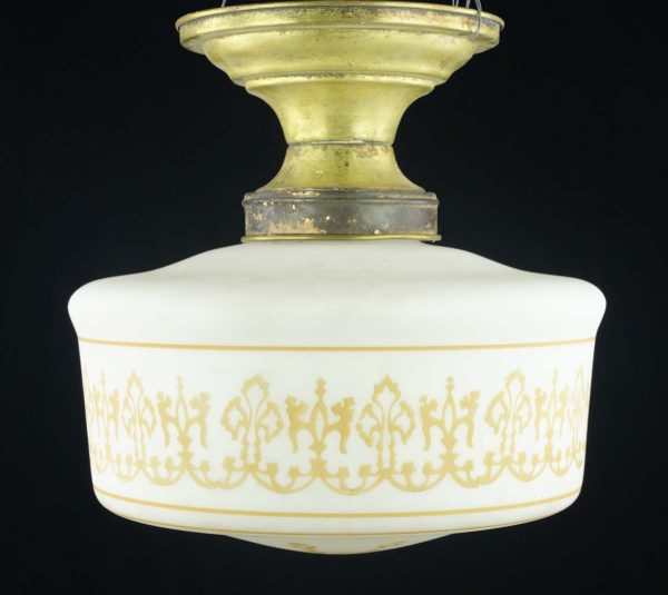 Flush & Semi Flush Mounts - Vintage Orange Ornate White Globe Brass Fitter Semi Flush Mount Light